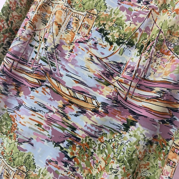 Vintage Summertime Boat Pattern Pink and Green Blouse and Skirt Set - Picture 4 of 7